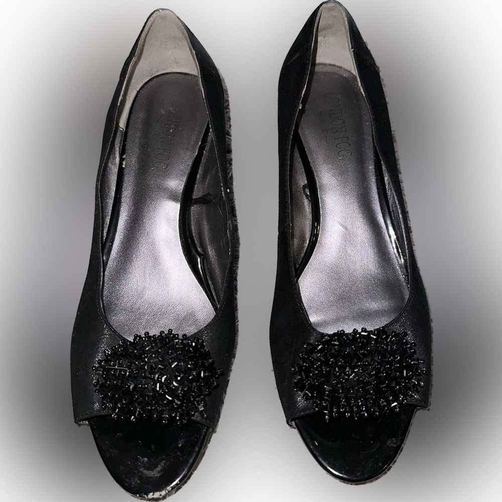 London Fog Black Embellished Demi Wedges
